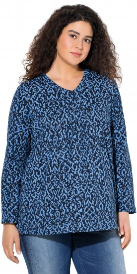 Ulla Popken Geometric Print 3/4 Sleeve Pleated Tee Navy Blue - Τυπωμένα T-shirts για γυναίκες - 