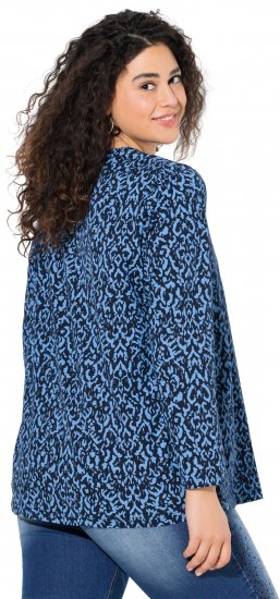 Ulla Popken Geometric Print 3/4 Sleeve Pleated Tee Navy Blue - Τυπωμένα T-shirts για γυναίκες - 