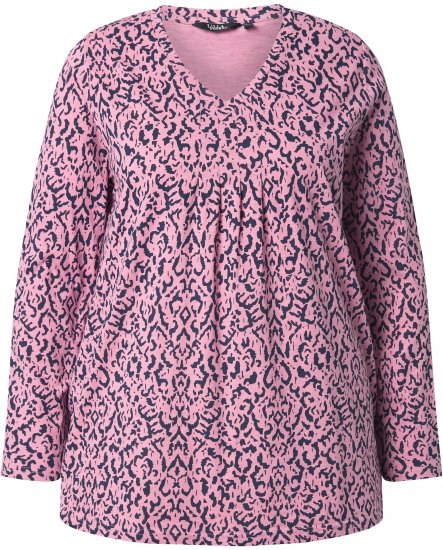 Ulla Popken Geometric Print 3/4 Sleeve Pleated Tee Raspberry - Τυπωμένα T-shirts για γυναίκες - 