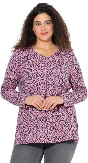 Ulla Popken Geometric Print 3/4 Sleeve Pleated Tee Raspberry - Τυπωμένα T-shirts για γυναίκες - 
