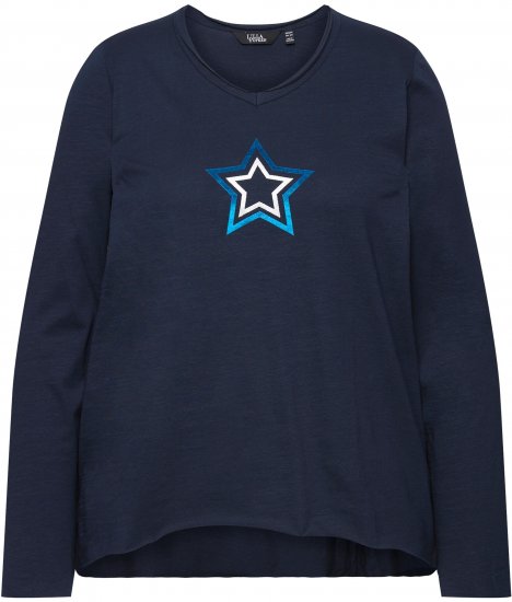 Ulla Popken Star Long Sleeve Graphic Tee Navy Blue - Τυπωμένα T-shirts για γυναίκες - 