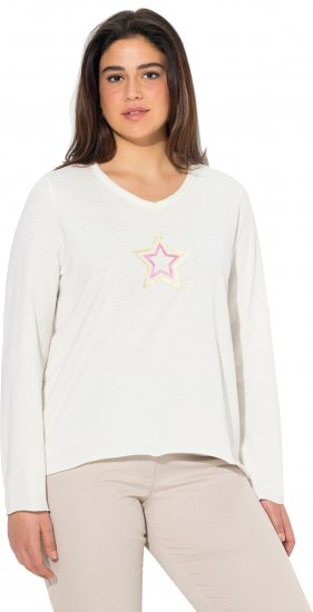 Ulla Popken Star Long Sleeve Graphic Tee Off-White - Τυπωμένα T-shirts για γυναίκες - 