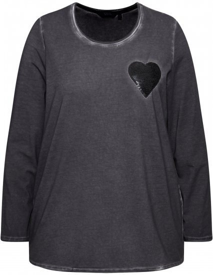 Ulla Popken Cold Dyed Sequined Heart Long Sleeve Tee Asphalt - Τυπωμένα T-shirts για γυναίκες - 