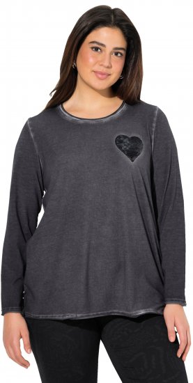 Ulla Popken Cold Dyed Sequined Heart Long Sleeve Tee Asphalt - Τυπωμένα T-shirts για γυναίκες - 