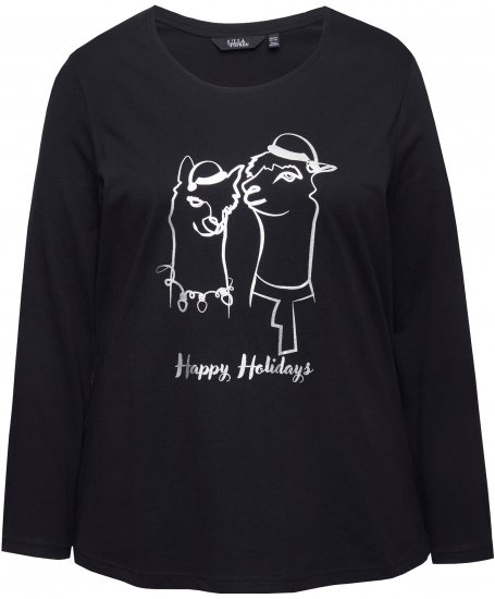 Ulla Popken Metallic Graphic Holiday Tee Black - Τυπωμένα T-shirts για γυναίκες - 