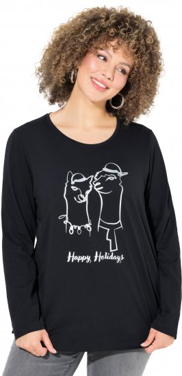 Ulla Popken Metallic Graphic Holiday Tee Black - Τυπωμένα T-shirts για γυναίκες - 