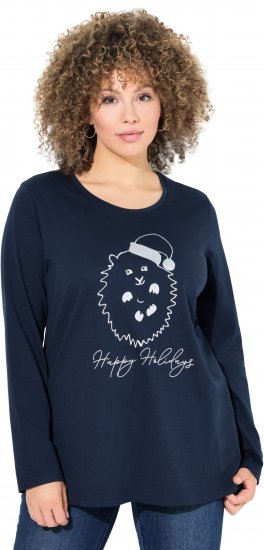 Ulla Popken Metallic Graphic Holiday Tee Navy - Τυπωμένα T-shirts για γυναίκες - 