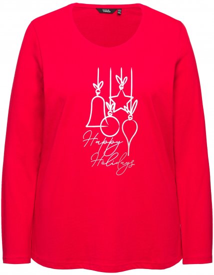 Ulla Popken Metallic Graphic Holiday Tee Salsa Red - Τυπωμένα T-shirts για γυναίκες - 