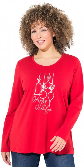 Ulla Popken Metallic Graphic Holiday Tee Salsa Red - Τυπωμένα T-shirts για γυναίκες - 