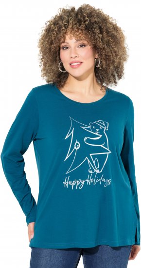 Ulla Popken Metallic Graphic Holiday Tee Teal - Τυπωμένα T-shirts για γυναίκες - 