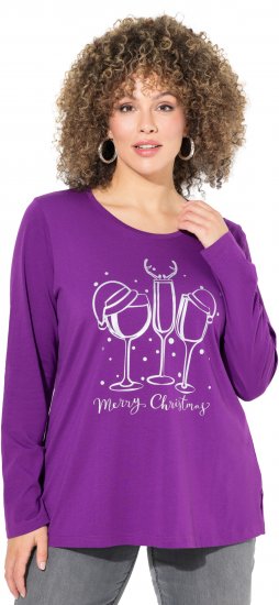 Ulla Popken Metallic Graphic Holiday Tee Dark Purple - Τυπωμένα T-shirts για γυναίκες - 
