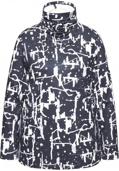 Ulla Popken Quick Drying Abstract Print Tee Black - Τυπωμένα T-shirts για γυναίκες - 