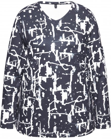 Ulla Popken Quick Drying Abstract Print Tee Black - Τυπωμένα T-shirts για γυναίκες - 