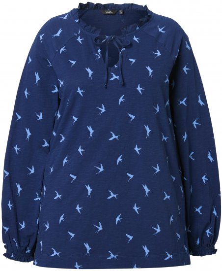 Ulla Popken Swallow Print Long Sleeve Tee Ink Blue - Τυπωμένα T-shirts για γυναίκες - 