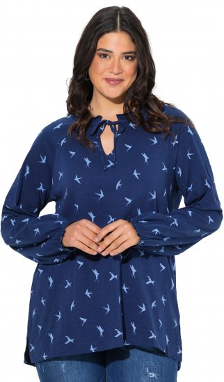 Ulla Popken Swallow Print Long Sleeve Tee Ink Blue - Τυπωμένα T-shirts για γυναίκες - 