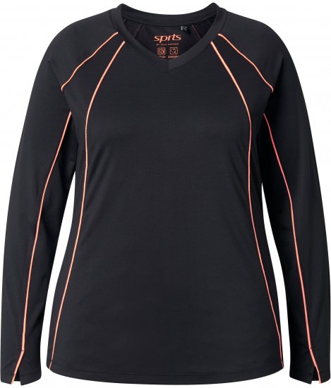 Ulla Popken UPF 50+ Contrast Piping Long Sleeve Tee Black - Τυπωμένα T-shirts για γυναίκες - 
