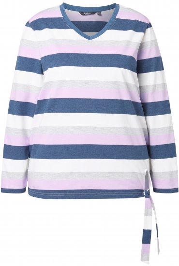 Ulla Popken Striped Knotted Hem Long Sleeve Tee Lavender - Τυπωμένα T-shirts για γυναίκες - 