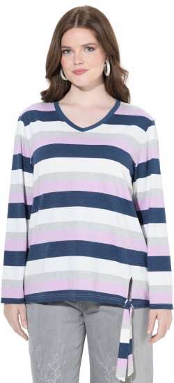 Ulla Popken Striped Knotted Hem Long Sleeve Tee Lavender - Τυπωμένα T-shirts για γυναίκες - 