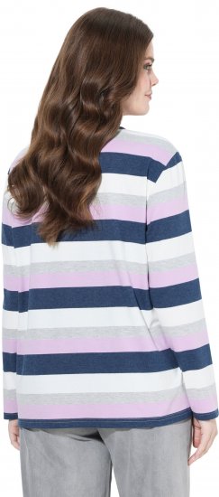 Ulla Popken Striped Knotted Hem Long Sleeve Tee Lavender - Τυπωμένα T-shirts για γυναίκες - 