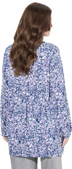 Ulla Popken Allover Printed Pleated Long Sleeve Tee Dark Blue - Τυπωμένα T-shirts για γυναίκες - 