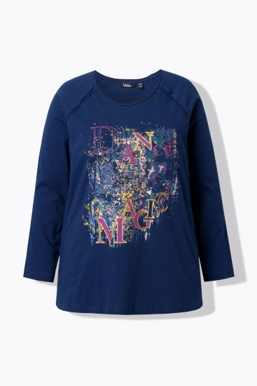 Ulla Popken Inverted Seam Long Sleeve Graphic Tee Ink Blue - Μπλουζάκια - 