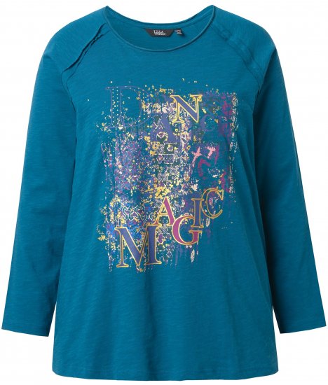 Ulla Popken Inverted Seam Long Sleeve Graphic Tee Teal - Τυπωμένα T-shirts για γυναίκες - 