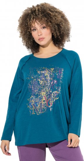 Ulla Popken Inverted Seam Long Sleeve Graphic Tee Teal - Τυπωμένα T-shirts για γυναίκες - 