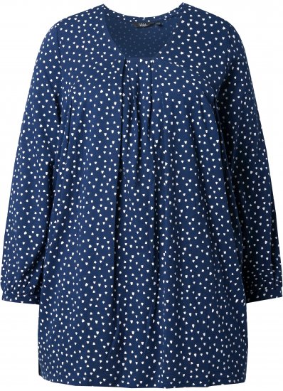 Ulla Popken Pleated Confetti Print Long Sleeve Tee Ink Blue - Τυπωμένα T-shirts για γυναίκες - 