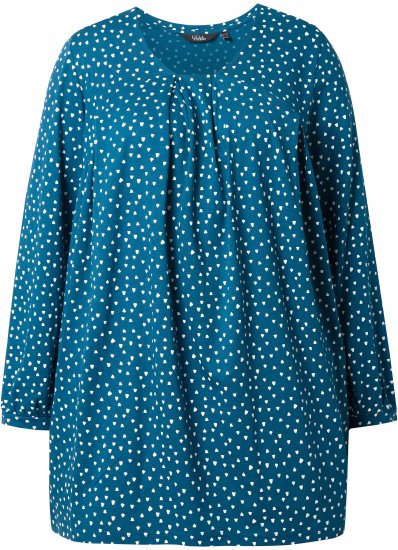 Ulla Popken Pleated Confetti Print Long Sleeve Tee Teal - Τυπωμένα T-shirts για γυναίκες - 