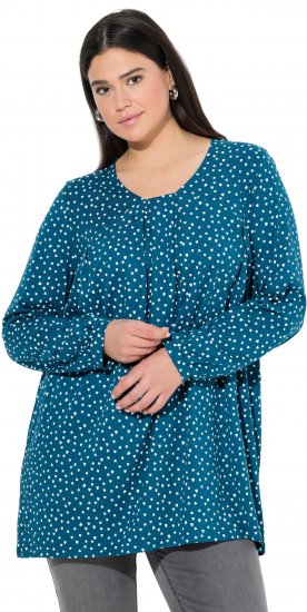 Ulla Popken Pleated Confetti Print Long Sleeve Tee Teal - Τυπωμένα T-shirts για γυναίκες - 