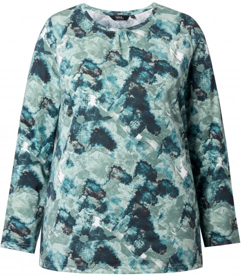 Ulla Popken Abstract Print Long Sleeve Tee Teal Green - Τυπωμένα T-shirts για γυναίκες - 