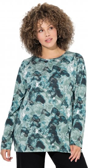 Ulla Popken Abstract Print Long Sleeve Tee Teal Green - Τυπωμένα T-shirts για γυναίκες - 