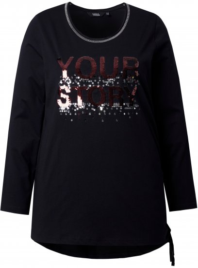 Ulla Popken Your Story Sequined Long Sleeve Tunic Tee Black - Τυπωμένα T-shirts για γυναίκες - 
