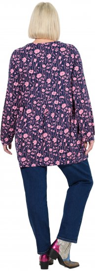 Ulla Popken Pleated Long Sleeve Floral Knit Tunic Ink Blue - Τυπωμένα T-shirts για γυναίκες - 