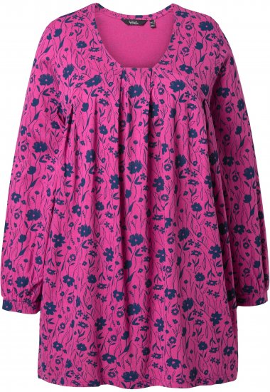 Ulla Popken Pleated Long Sleeve Floral Knit Tunic Summer Berry - Τυπωμένα T-shirts για γυναίκες - 