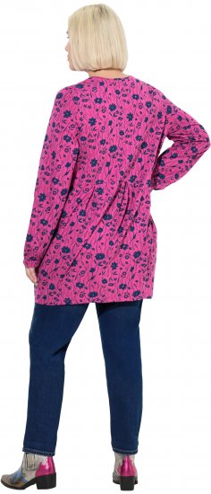 Ulla Popken Pleated Long Sleeve Floral Knit Tunic Summer Berry - Τυπωμένα T-shirts για γυναίκες - 