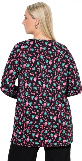 Ulla Popken Peppermint Tree V-Neck Holiday Cotton Long Sleeve Knit Tunic Black - Τυπωμένα T-shirts για γυναίκες - 