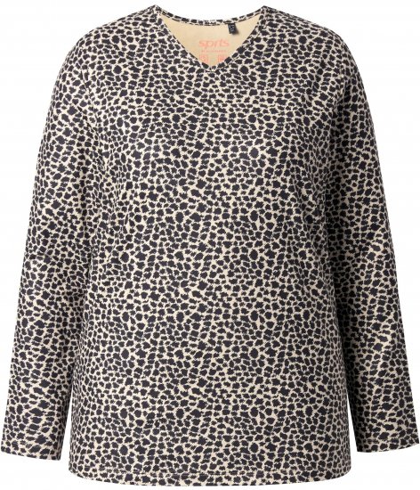 Ulla Popken Leopard Print Long Sleeve Ski Tee Black - Τυπωμένα T-shirts για γυναίκες - 