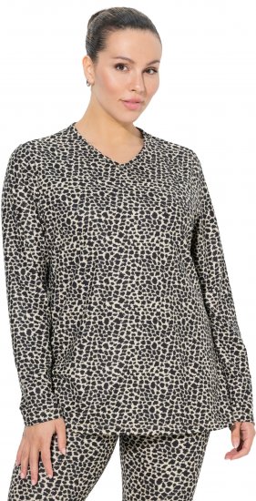 Ulla Popken Leopard Print Long Sleeve Ski Tee Black - Τυπωμένα T-shirts για γυναίκες - 