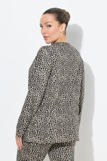 Ulla Popken Leopard Print Long Sleeve Ski Tee Black - Τυπωμένα T-shirts για γυναίκες - 