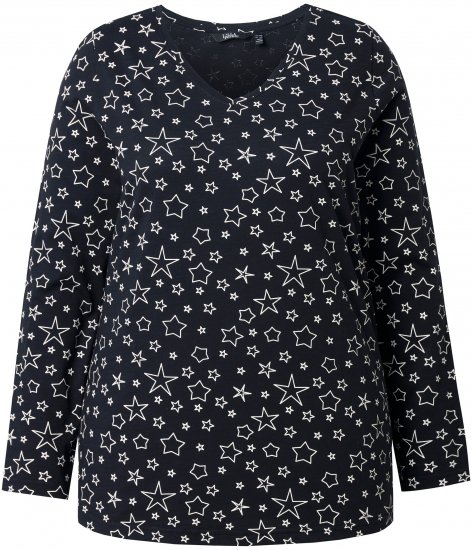 Ulla Popken Allover Printed Long Sleeve Tee Black - Τυπωμένα T-shirts για γυναίκες - 