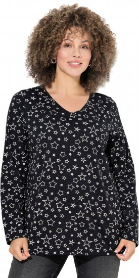 Ulla Popken Allover Printed Long Sleeve Tee Black - Τυπωμένα T-shirts για γυναίκες - 
