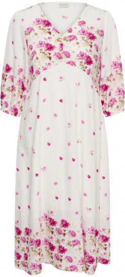 Kaffe Curve Rosa Midi Dress White Rose Border Flower - Φορέματα - 