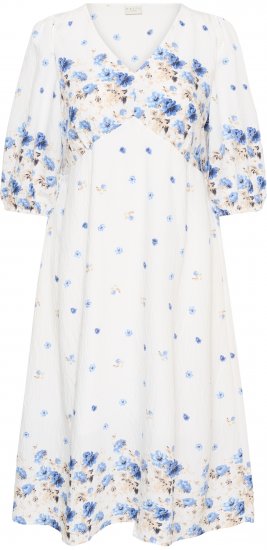 Kaffe Curve Rosa Midi Dress Blue Tones Border Flower - Φορέματα - 