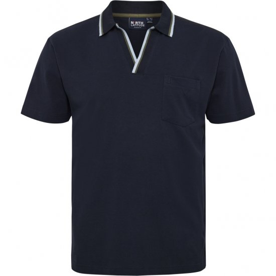 North Latitude Polo Pique V-Neck Navy - Πόλο μπλουζάκια - Aνδρικά μπλουζακια πολο μεγάλα μεγέθη