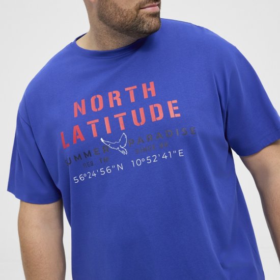 North Latitude T-shirt Printed Short Sleeve Blue - Μακό μπλουζάκια - Aνδρικά μπλουζεσ μεγάλα μεγέθη