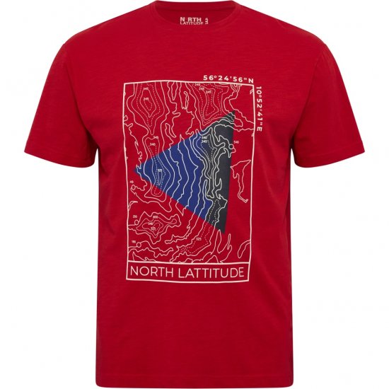 North Latitude T-Shirt Printed Short Sleeve Red - Μακό μπλουζάκια - Aνδρικά μπλουζεσ μεγάλα μεγέθη