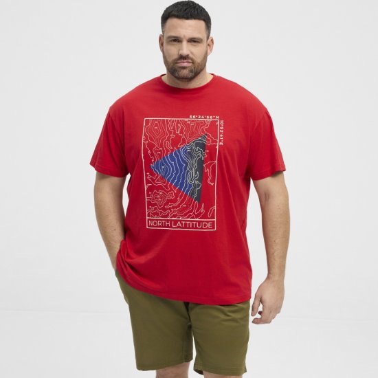 North Latitude T-Shirt Printed Short Sleeve Red - Μακό μπλουζάκια - Aνδρικά μπλουζεσ μεγάλα μεγέθη