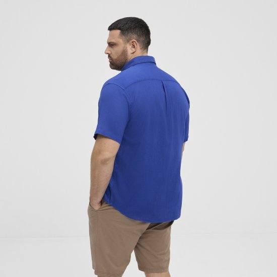 North Latitude Shirt Linen Cotton Short Sleeve Blue - Πουκάμισα - Aνδρικά πουκαμισα μεγαλα μεγάλα μεγέθη