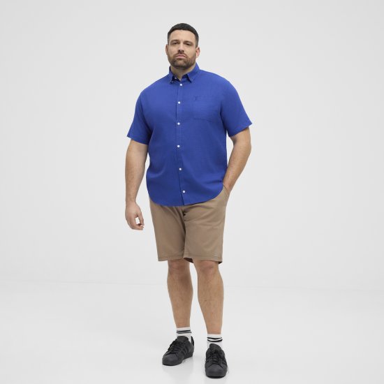 North Latitude Shirt Linen Cotton Short Sleeve Blue - Πουκάμισα - Aνδρικά πουκαμισα μεγαλα μεγάλα μεγέθη